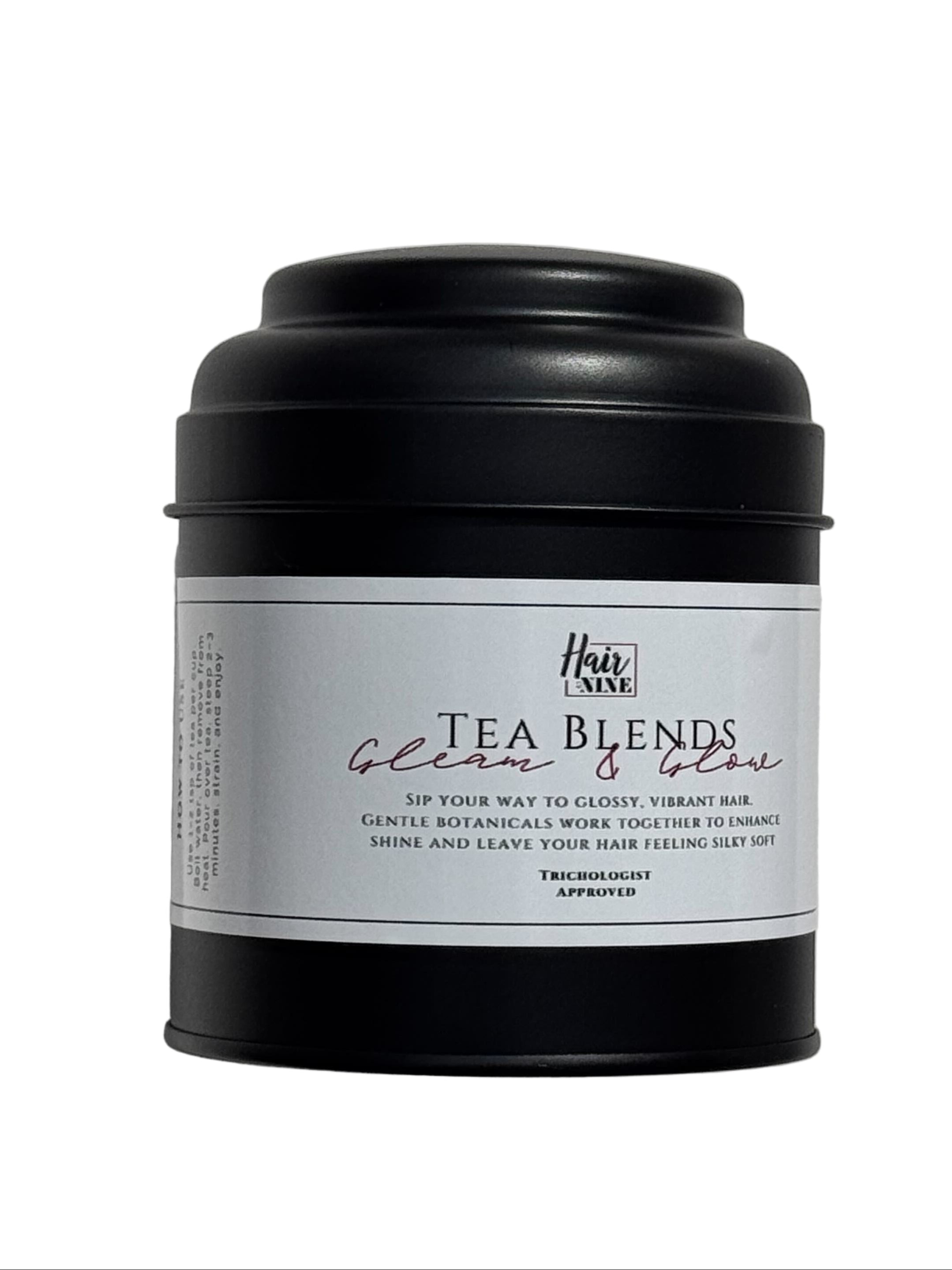Black tea canister with label on a white background